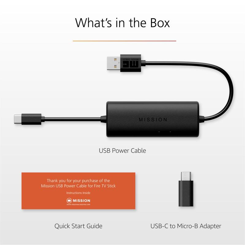 Cabo de alimentação USB Mission Cables para Amazon Fire TV Stick
